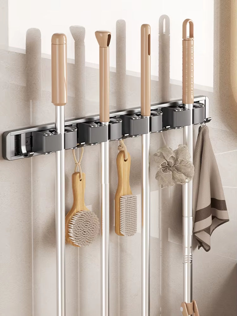 Non Perforated Mop Rack Iron Wall Mounted Mop Broom Storage Rack Home Storage and Storage Shelf Multi Scenario Use
