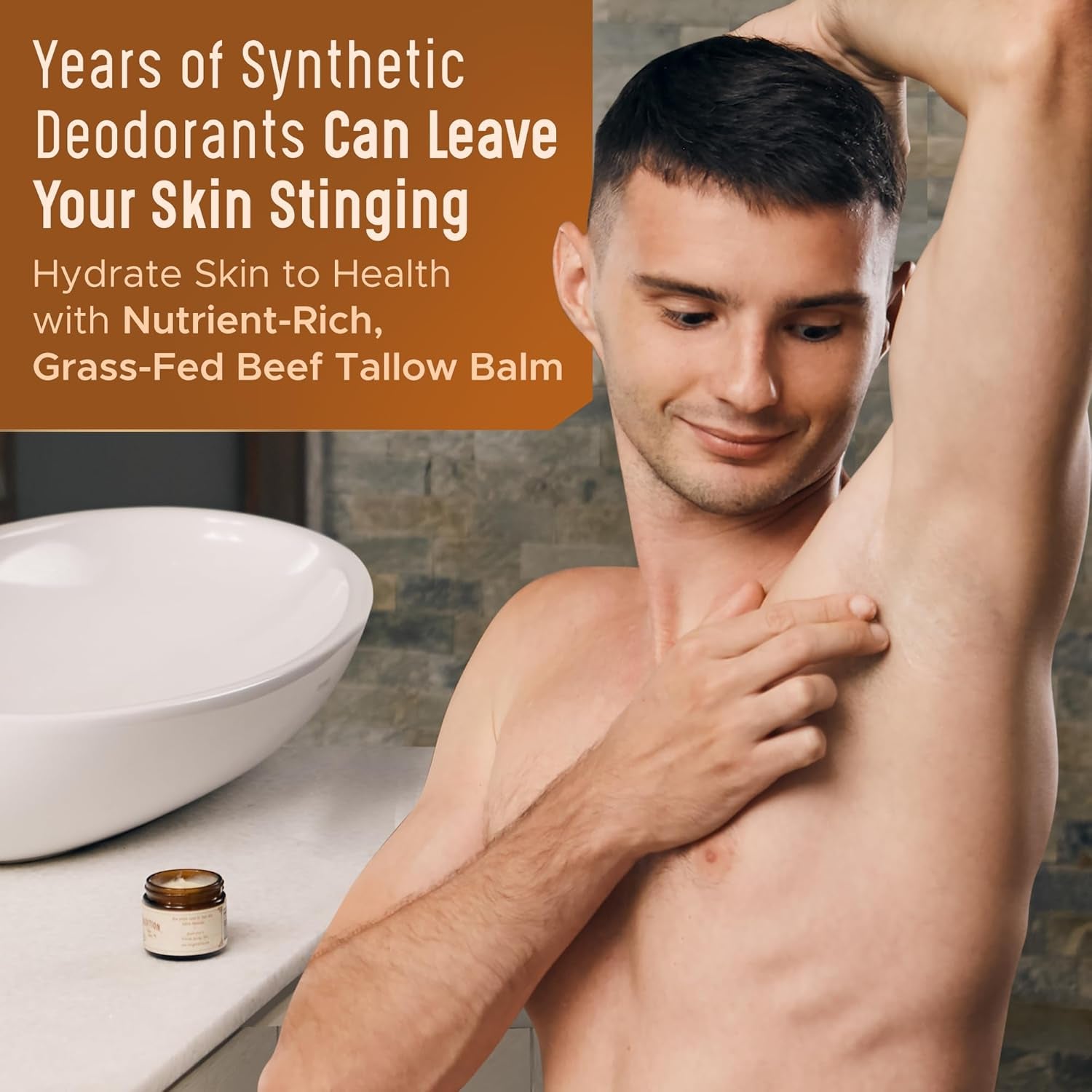 Beef Tallow Mens Natural Deodorant – 2 Fl. Oz. Travel Size Deodorant with Olive Oil, Fir Tree and Thyme Essential Oil Blend – Aluminum- and Chemical-Free Underarm Balm