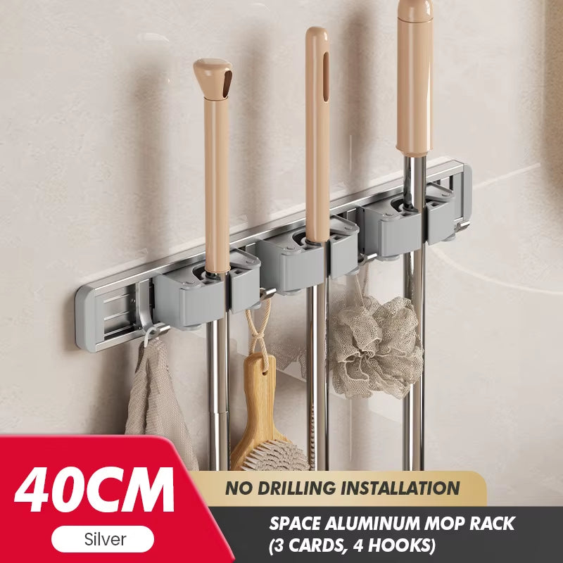Non Perforated Mop Rack Iron Wall Mounted Mop Broom Storage Rack Home Storage and Storage Shelf Multi Scenario Use