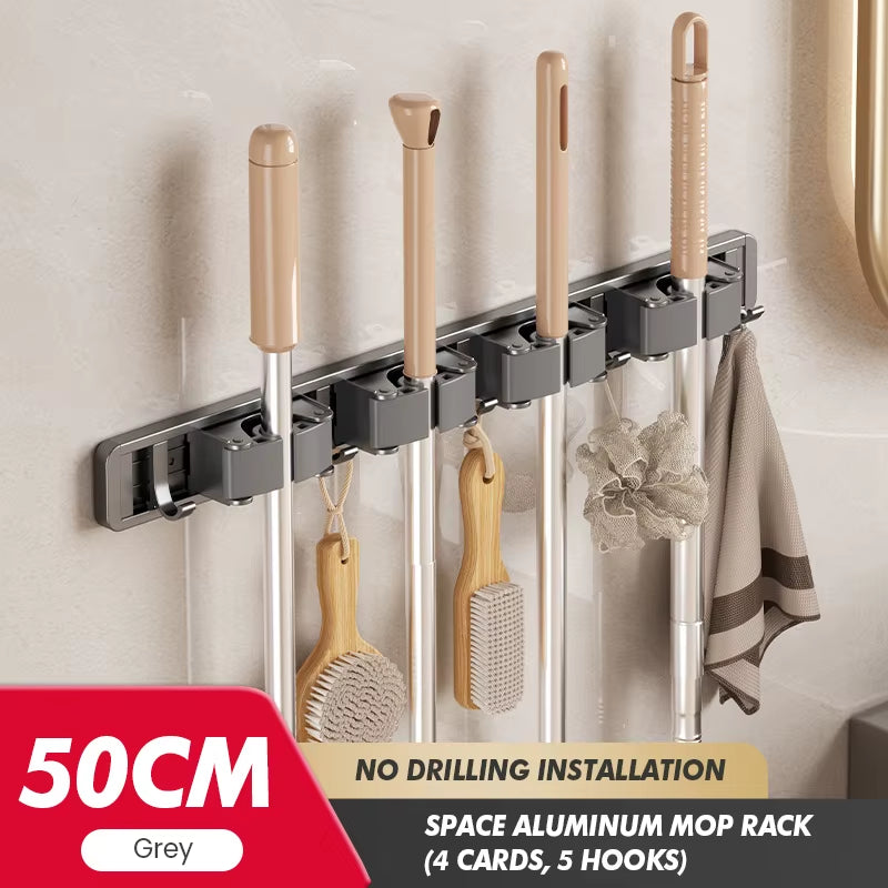 Non Perforated Mop Rack Iron Wall Mounted Mop Broom Storage Rack Home Storage and Storage Shelf Multi Scenario Use