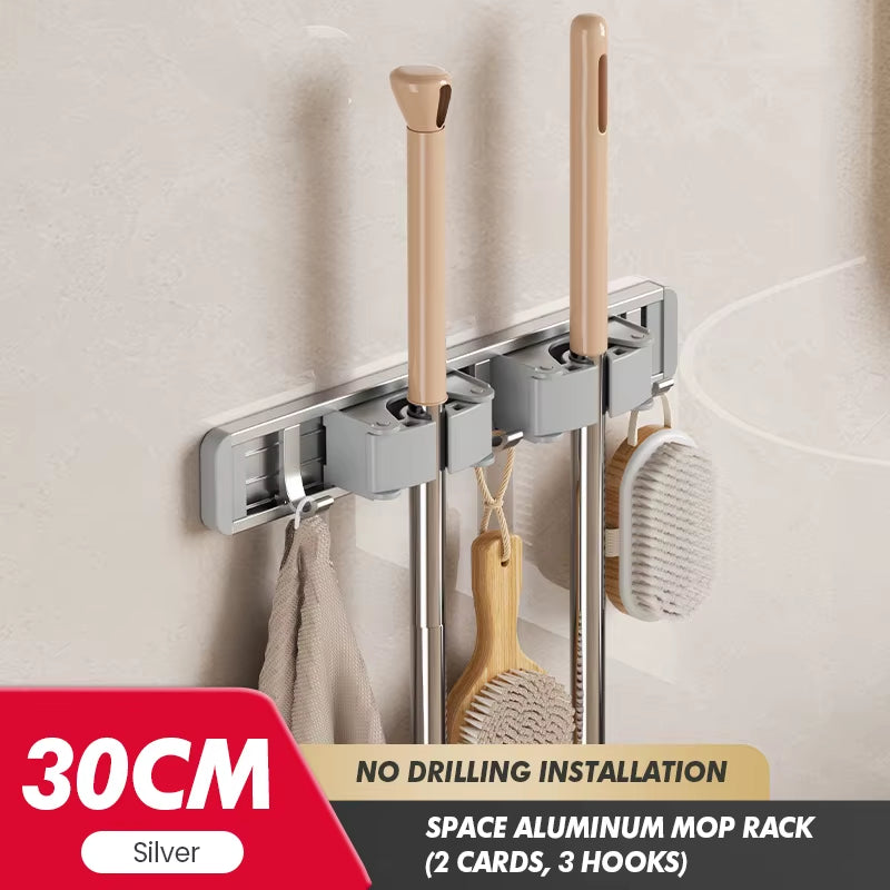 Non Perforated Mop Rack Iron Wall Mounted Mop Broom Storage Rack Home Storage and Storage Shelf Multi Scenario Use
