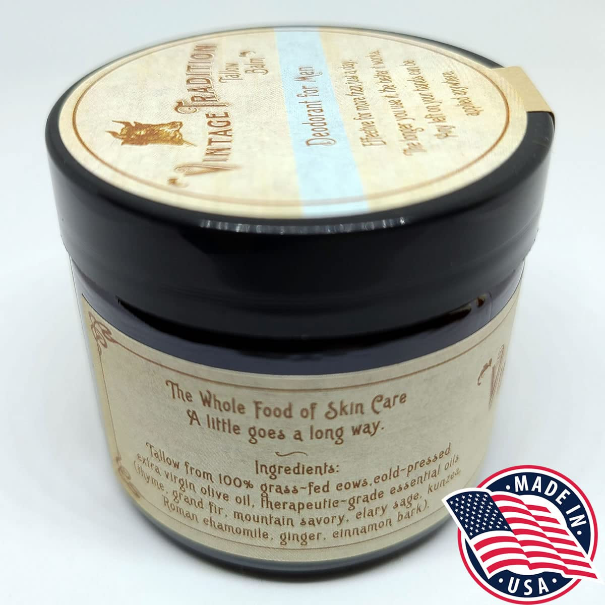 Beef Tallow Mens Natural Deodorant – 2 Fl. Oz. Travel Size Deodorant with Olive Oil, Fir Tree and Thyme Essential Oil Blend – Aluminum- and Chemical-Free Underarm Balm